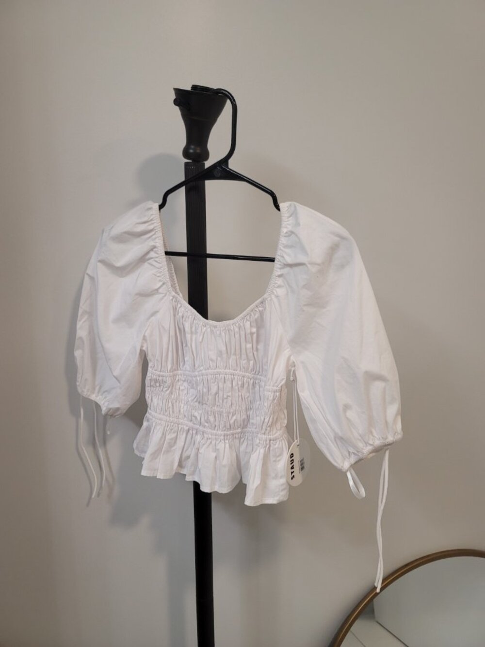 Staud Faye Gathered Puff-Sleeve Top In White- Size Xs New NWT